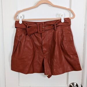 Zara | Faux Leather Belted Shorts Rust Orange Size Large